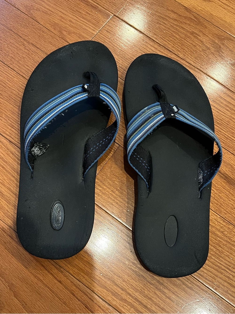 Mens Vintage Teva Striped Blue Multi Retro Flip Flops Size 9